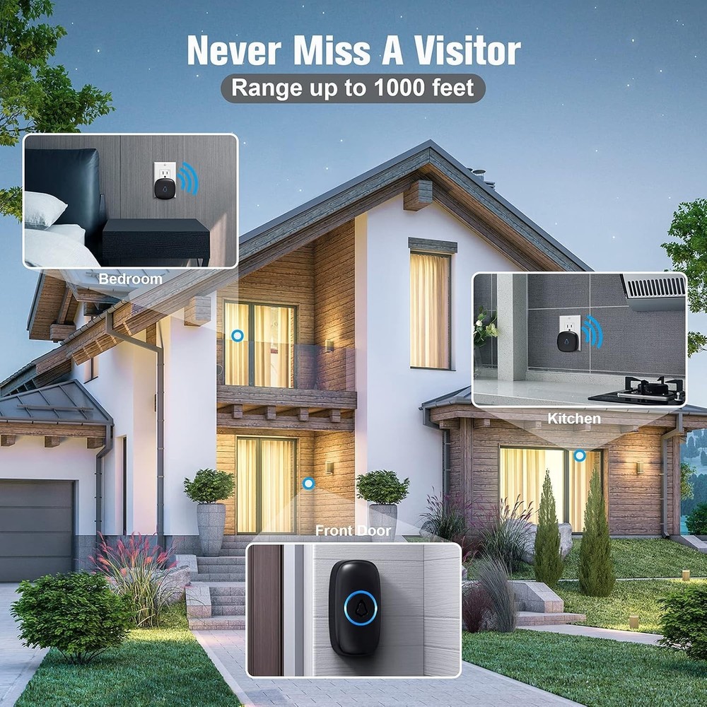 Long-Range Wireless Doorbell - 1,000ft, Weather-Resistant & Memory Function