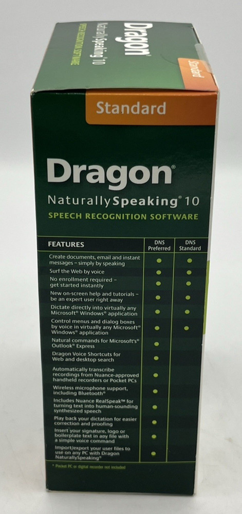 Dragon Naturally Speaking 10 Speech Recognition Software NIB
