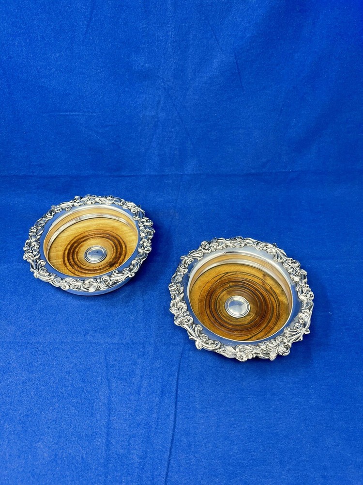 PAIR ANTIQUE OLD SHEFFIELD PLATE BOTTLE COASTERS