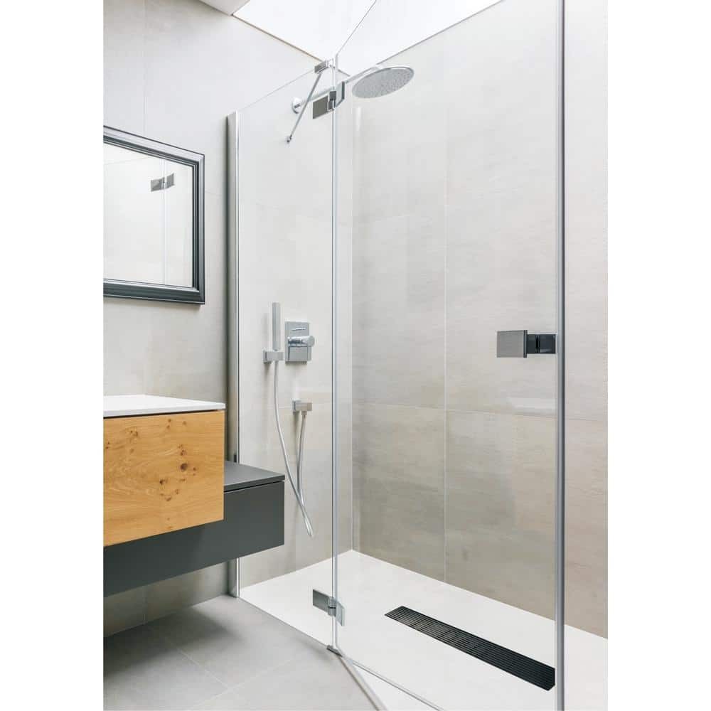 RELN 28 in. Matte Black Linear Shower Drain with Square Pattern Drain Cover
