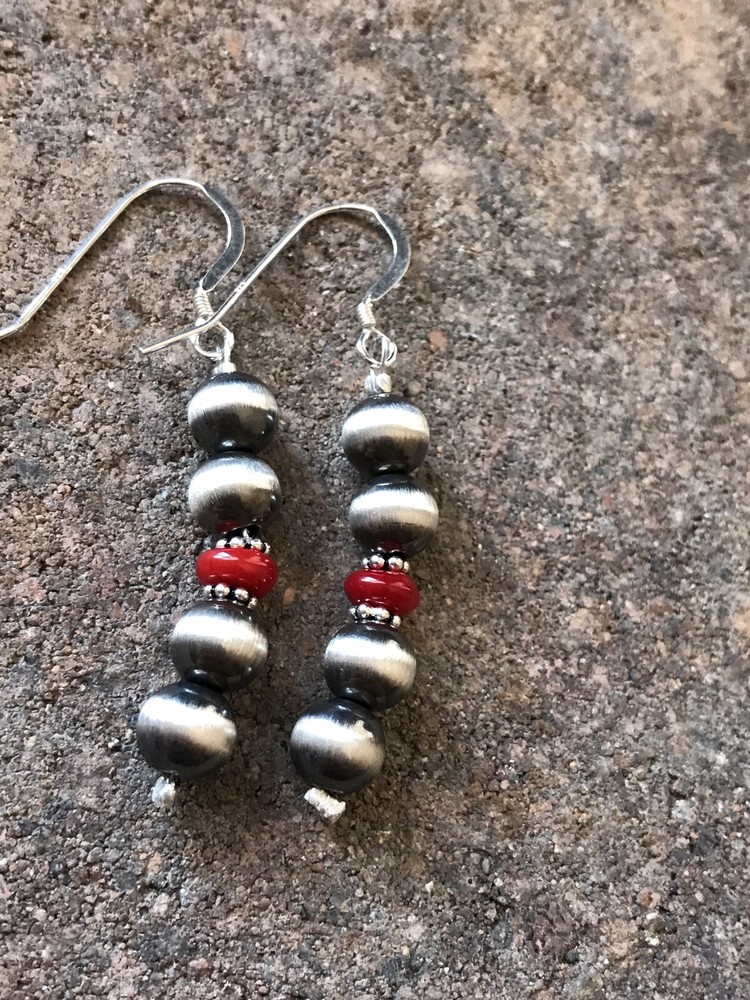Sterling Silver 7mm Pearls Coral Earrings.