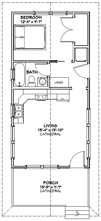 16x32 Tiny House -- 511 sq ft -- PDF Floor Plan -- Model 2H