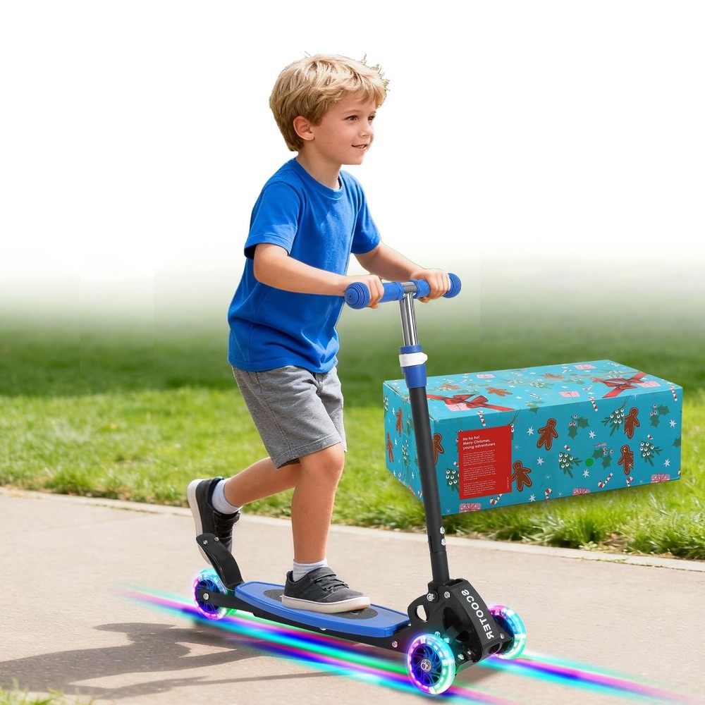 Kids Kick Scooter with LED Light-Up Wheels & Adjustable Handlebar, Foldable Desi