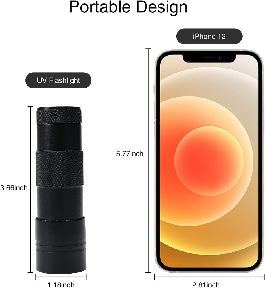COSOOS 2 Pack UV Flashlight, 12 LED Handheld Blacklight Flashlight 395Nm Mini Li