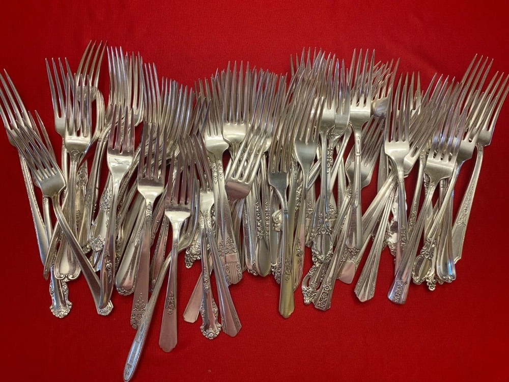 75 Piece Lot Vintage Silverplate Flatware Mixed Pattern DINNER FORKS  Excellent