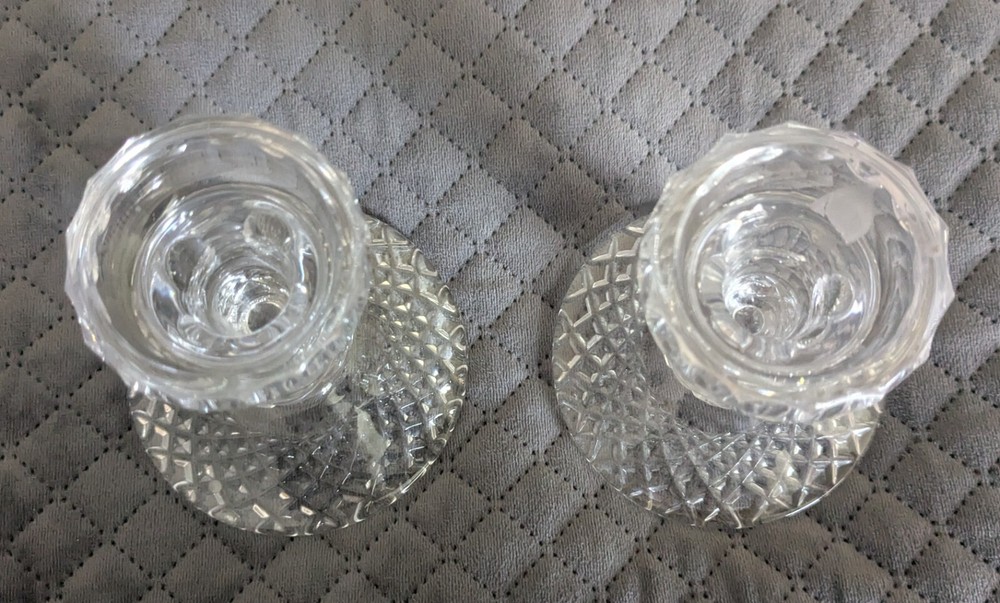 Vintage Pair Cut Crystal Candlesticks 4.25"