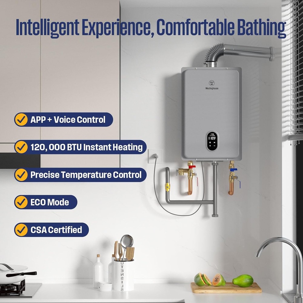 Westinghouse Natural Gas Tankless Water Heater, Outdoor 5.1 GPM 120,000 BTU