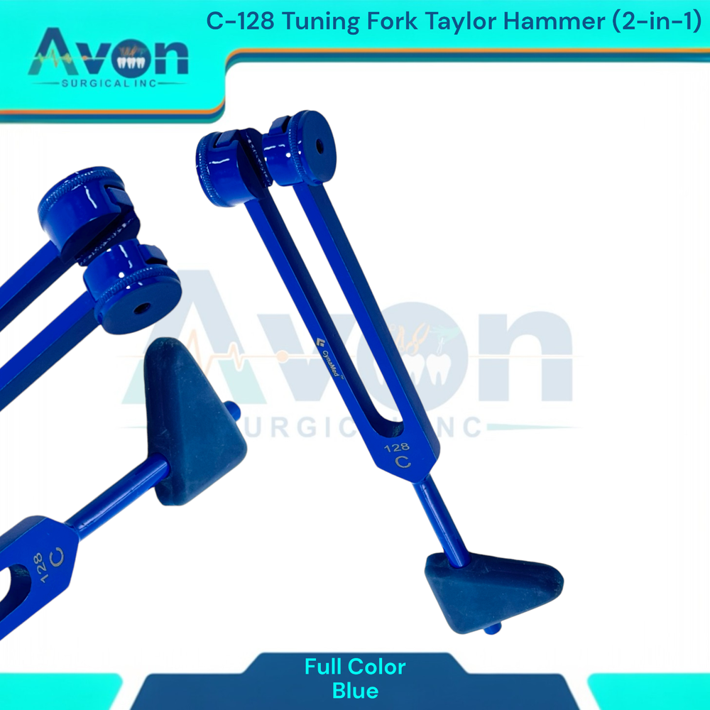 C-128 Tuning Fork Taylor Percussion Hammer Combo 2-in-1, Blue Colored