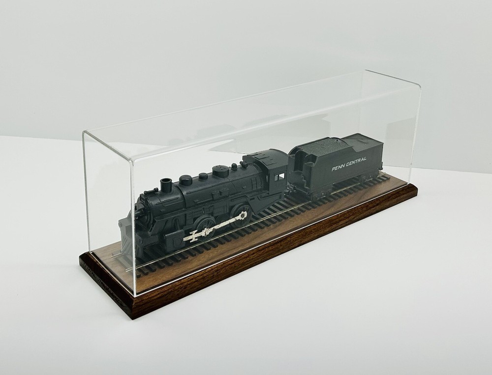 12" Long HO Scale Model Train Display Case, Walnut Base