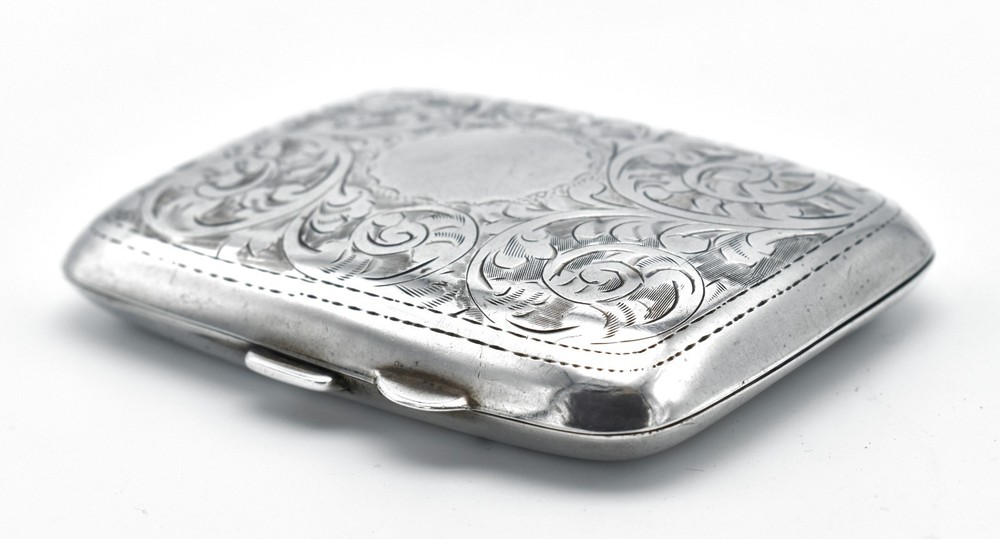 Antique Solid Silver Cigarette Case Pattern Engraved 1926 Acanthus