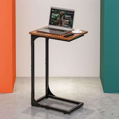 C-Shaped Side Table for 11.8" Width 1-Pack Rustic Brown Without Power Outlets
