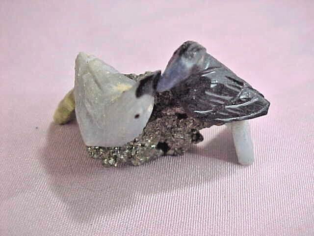 Carved Stone Birds Pyrite Base