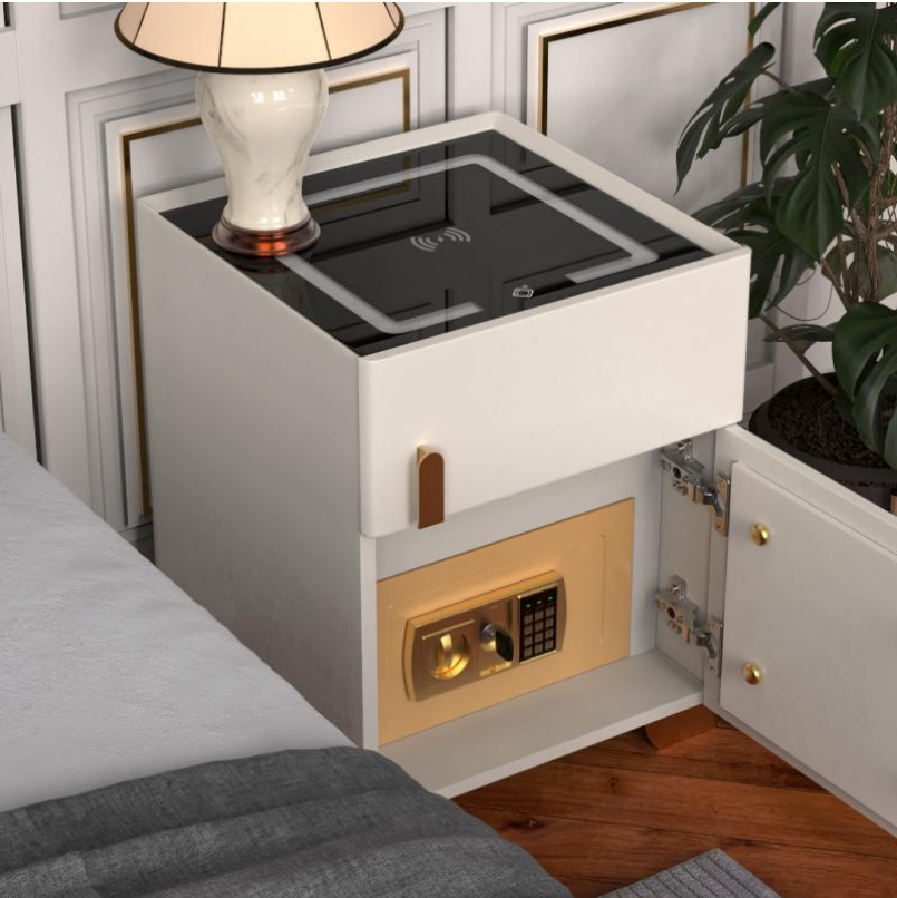 Smart Nightstand w/Security Safe Lock Box, 3-Color Light,Wireless Charging
