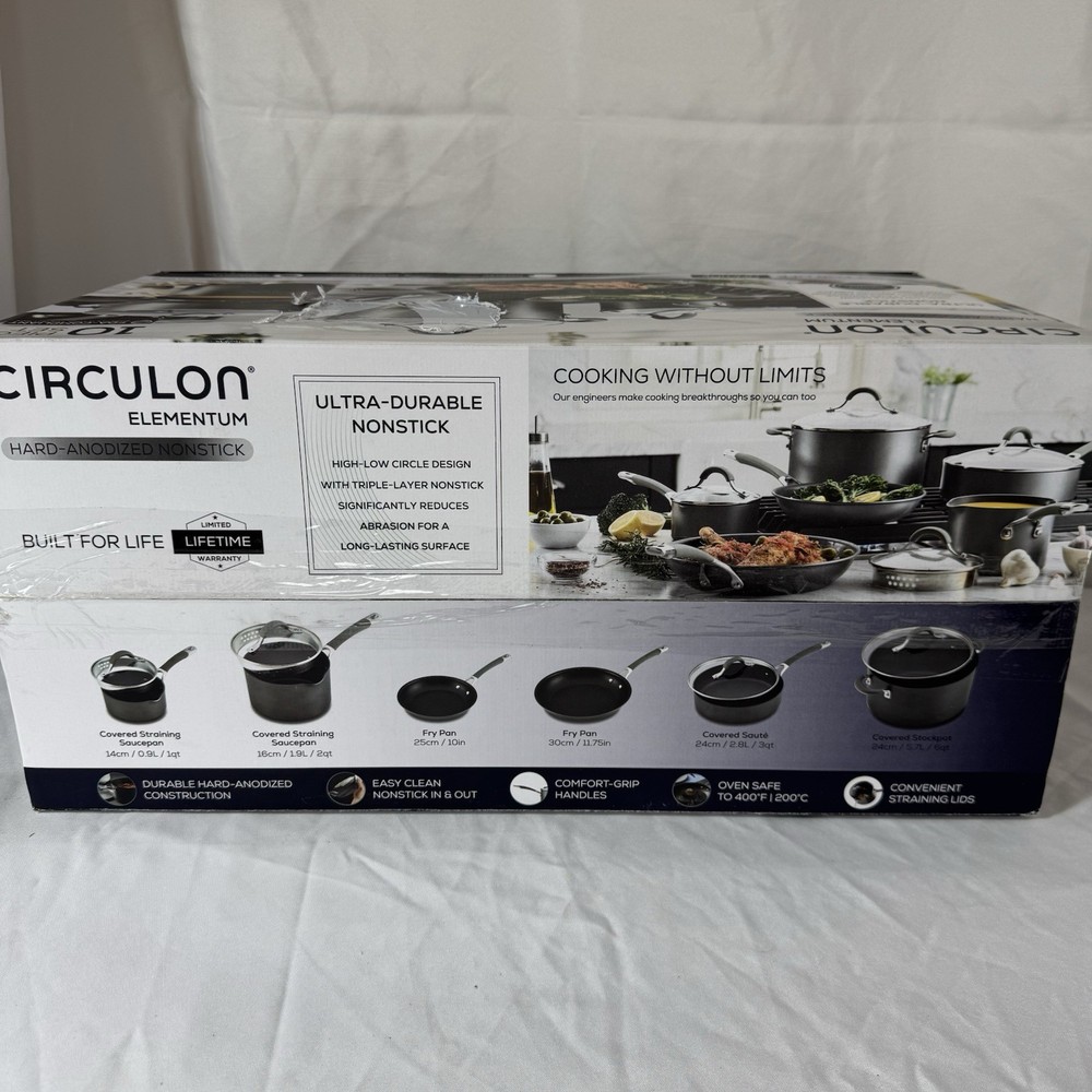 Complete Circulon Elementum 10pc Hard-Anodized Nonstick Cookware Set Silver MINT