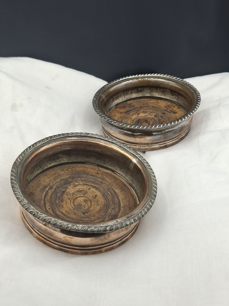 Pair of Antique Copper Wine Coasters