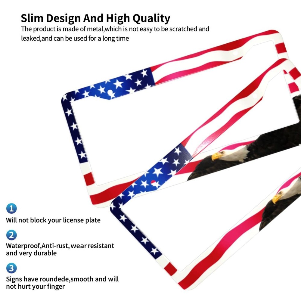 American Flag License Plate Frame 12.3 x 6.3, Eagle Frames