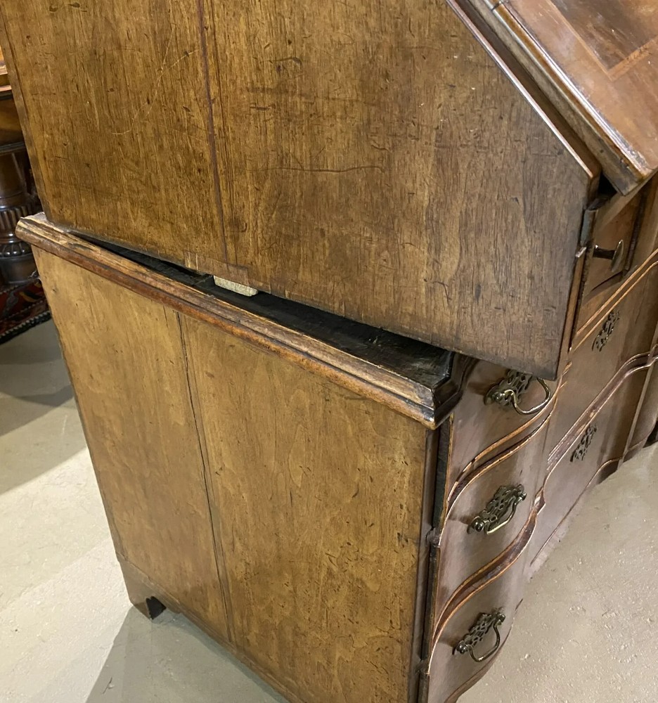18th c English Burled Walnut Two Part Desk with Slant Front