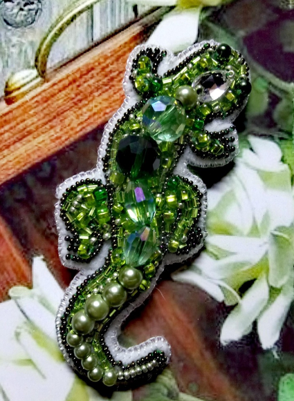 Crystal Art Beadwork kit for creating brooch BP-227C Lizard