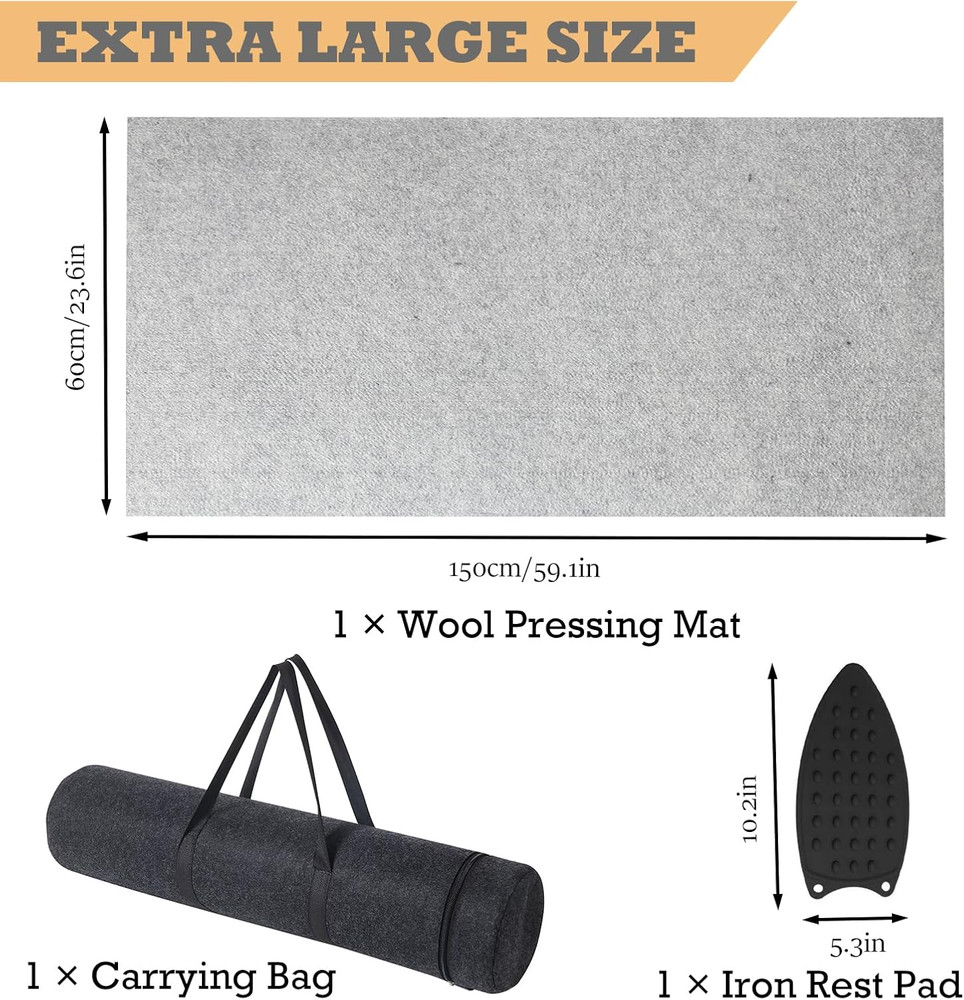 Portable 24" x 60" Wool Pressing Mat for Quilting & Sewing Projects