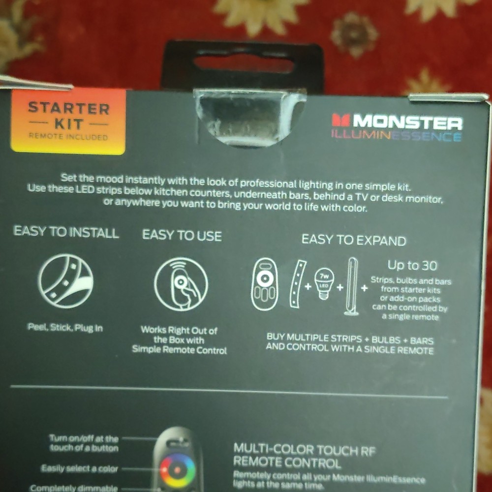 Monster Illuminessence LED Strip Light Kit 60 Lights Remote Control Multicolor