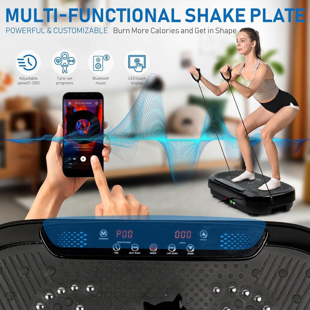 Vibration Plate Exercise Machine, 500 Lbs Capacity, with Bluetooth and LED Displ
