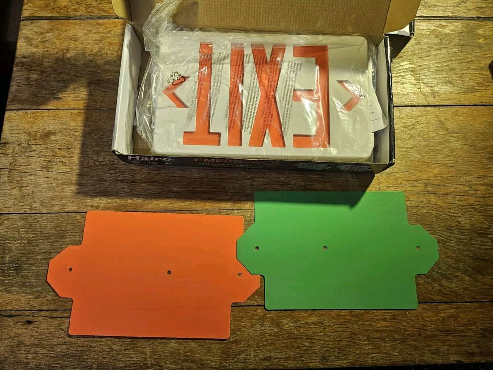 Lot (2) Halco Emergence Series LED Exit Sign (Red/Green) & Emergency Lighting