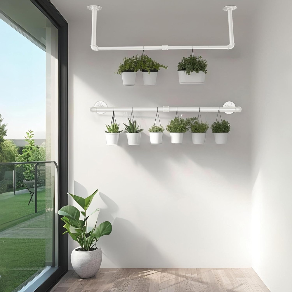 2 Pack Wall Mounted Industrial Pipe Clothes Rack - 34.5 Inch Garment Bar