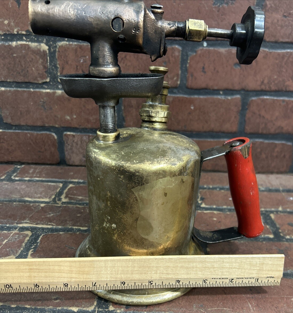 Vintage Brass Blow Torch Red handle