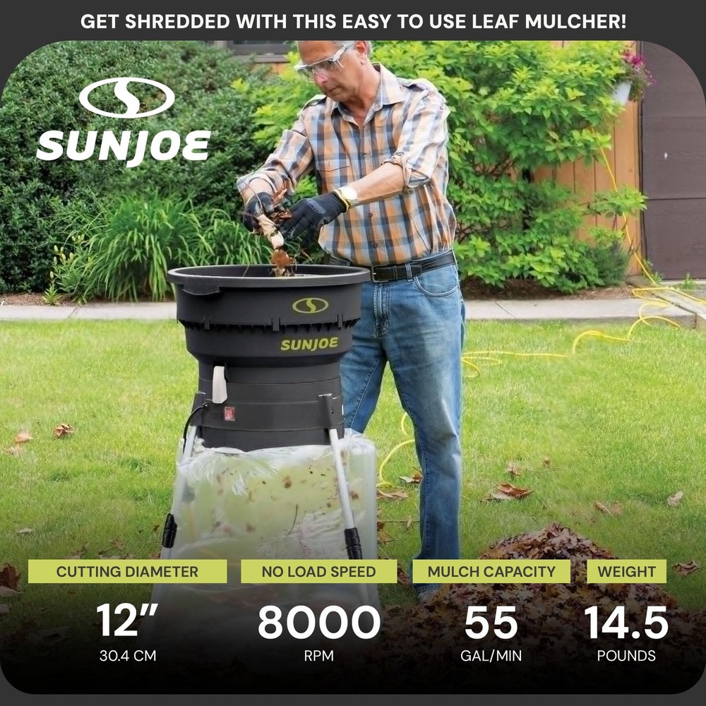 Sun Joe Corded Leaf Mulcher and Shredder with Adjustable Control Dial, 8,000 ...