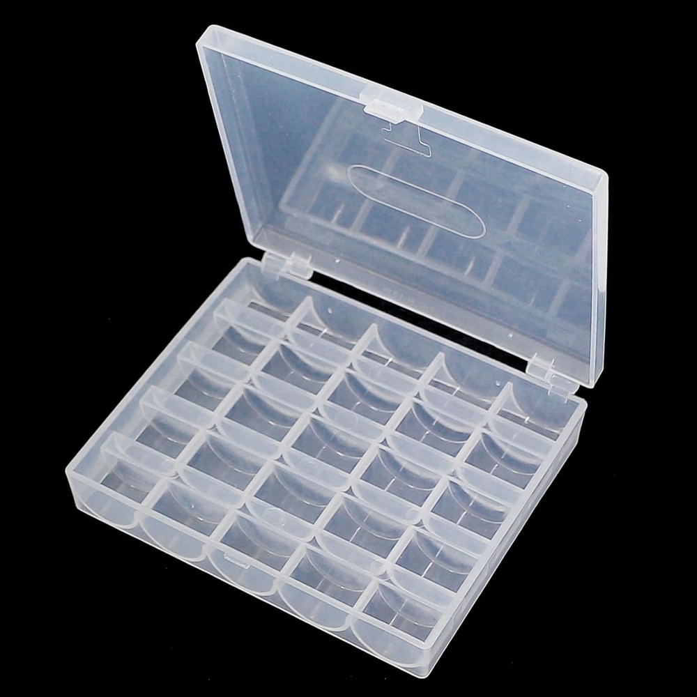 Transparent Bobbin Box - 25 Slots Empty Spools Organizer Case for Sewing Machine