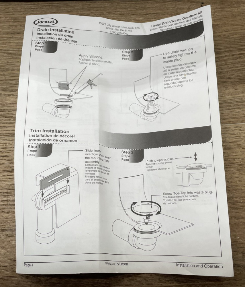 Jacuzzi MF35827 Linear 1-1/2" Tub Drain Kit With Overflow - *READ*