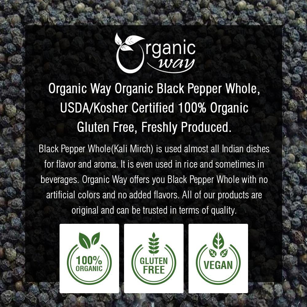 Organic Way Whole Black Pepper - Grinder Refill | Kosher & USDA Certified