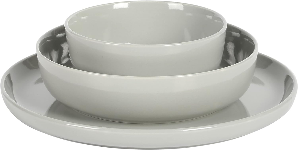 Oslo 12-Piece Porcelain Chip and Scratch Resistant Dinnerware Set, Grey,Service