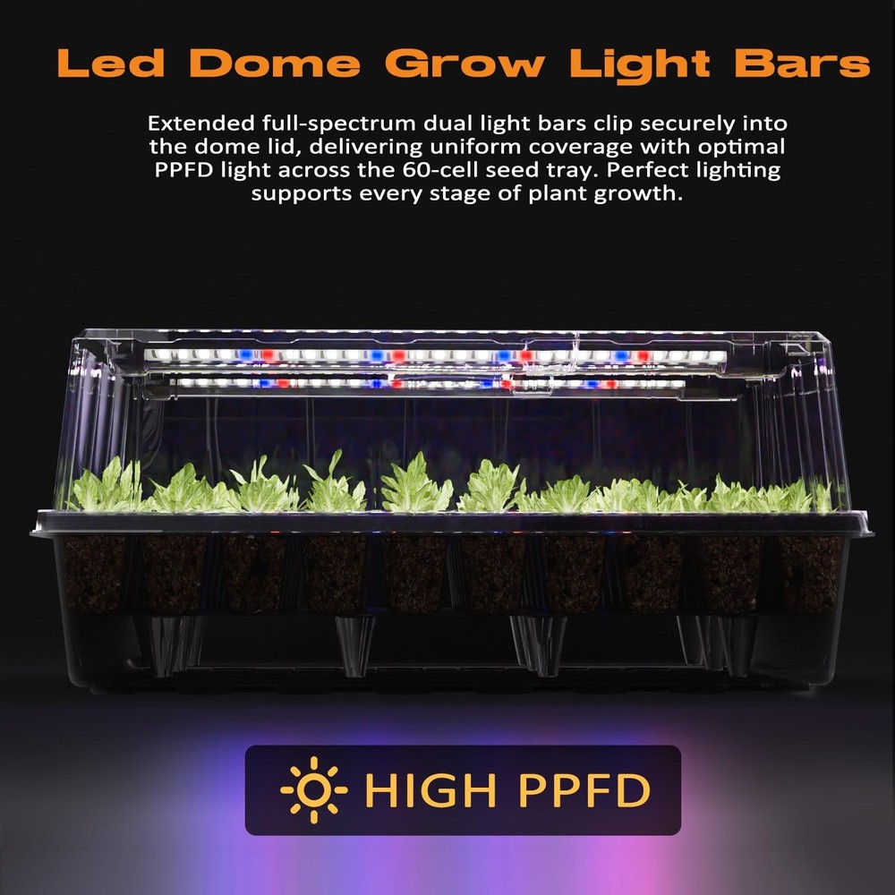 60-Cell Self-Watering Seed Starter Tray with Grow Light, Seed Starter Kit wit...