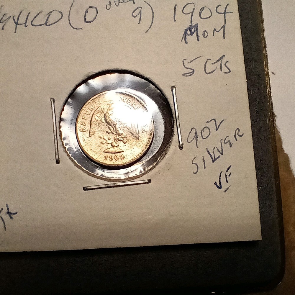 Mexico 1904 Mo M Silver 5 Centavos, 0 over 9