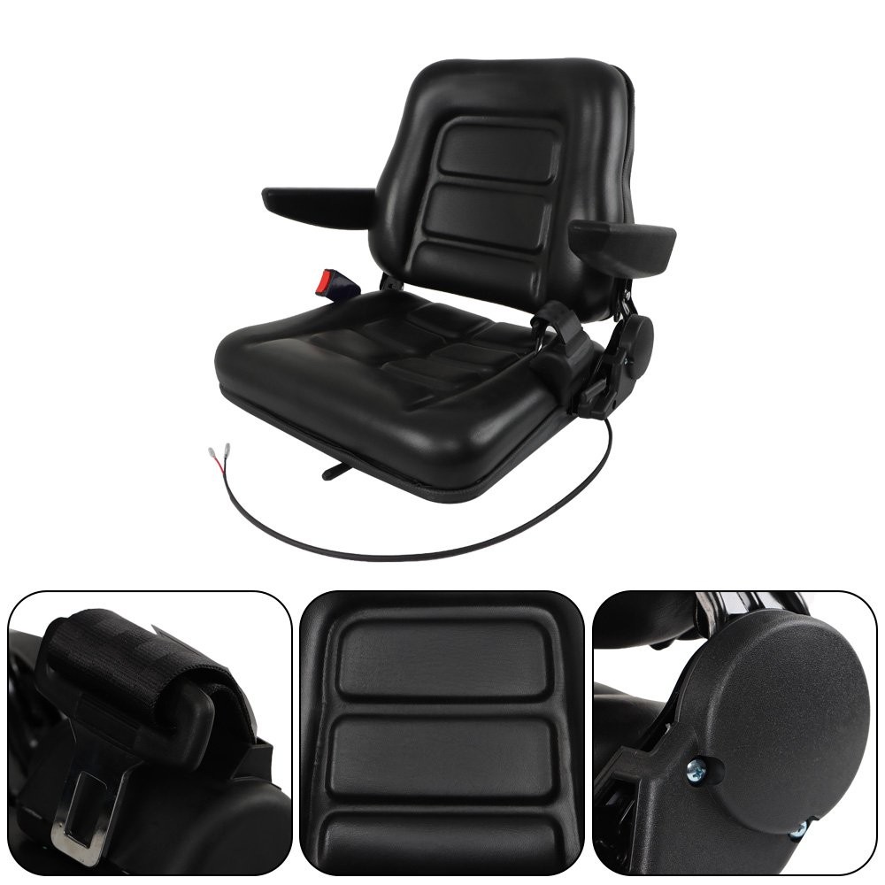 Universal Foldable Forklift Seat w/ Adjustable Angle Back PVC Excavator Tractor