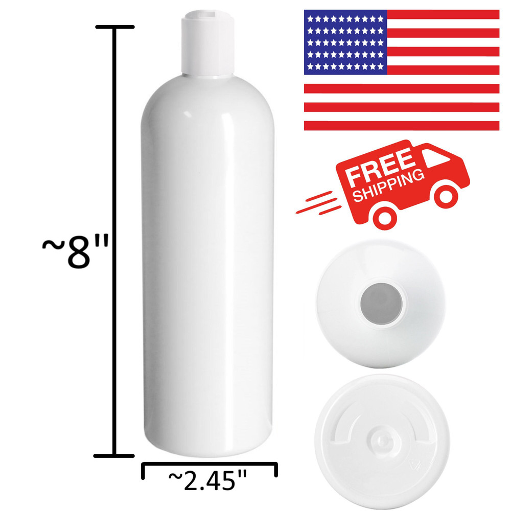 16oz,PET Squeezer Bottle,White/Black Disc.Refillable BPA Free (Bulk)
