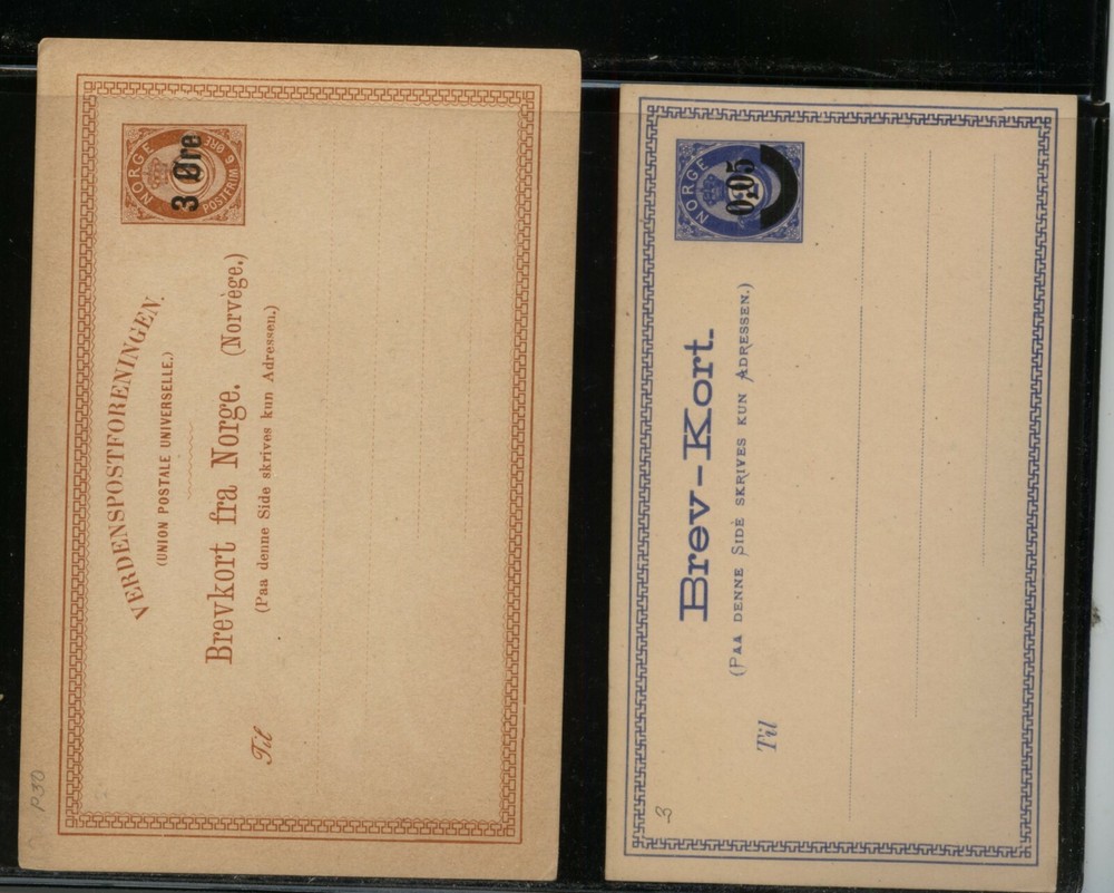 Norway   2  revalued  postal  cards  unused     MS0626