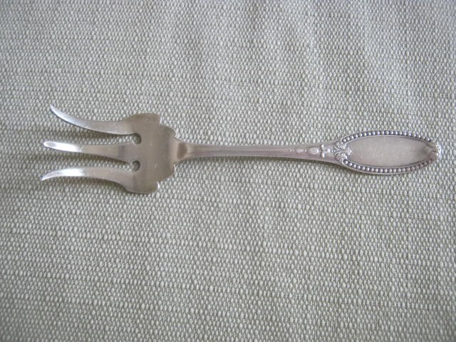 Ornate Antique Silver, Marked L Topiary Tree N, Cold Meat Fork Server, 5 7/8"