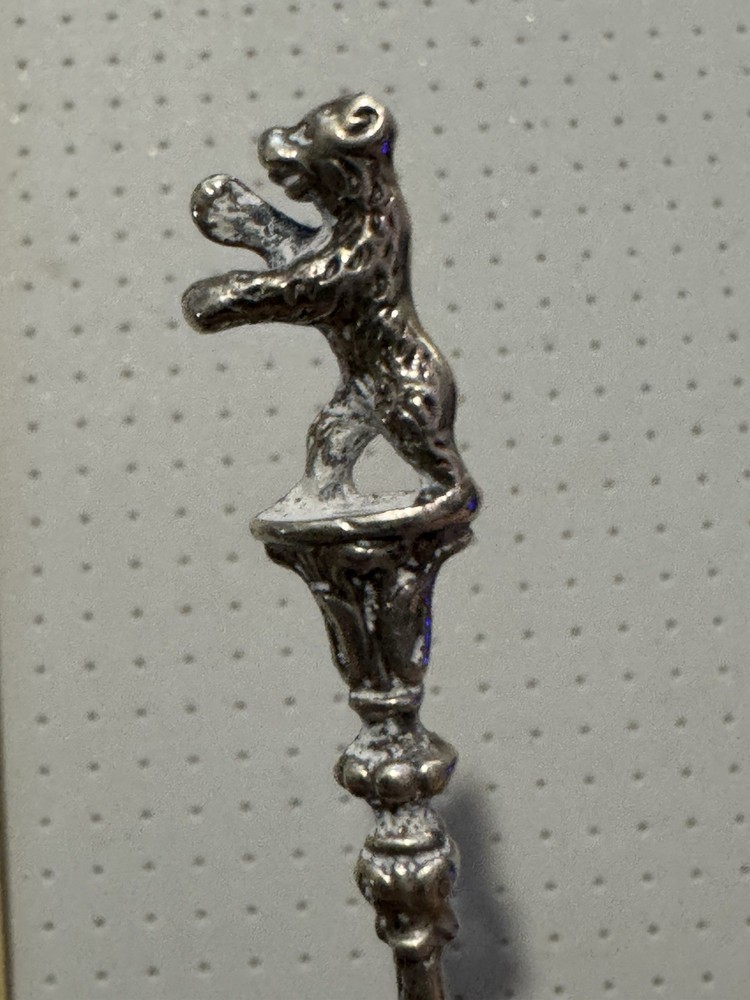 Silver Souvenir Spoon Leaf Bowl Bear Topper
