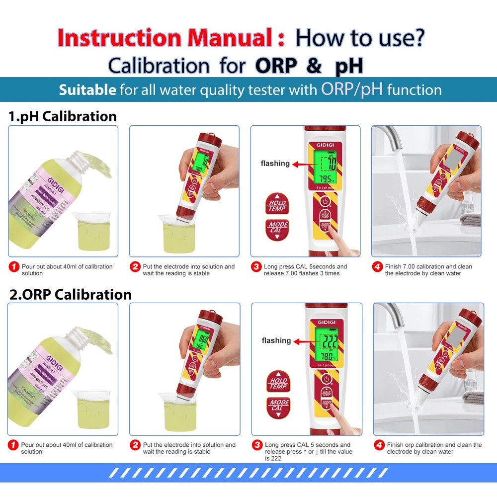 pH Meter with 2 * 250ml 7.0 Buffer Solution, Digital Display Color Screen...