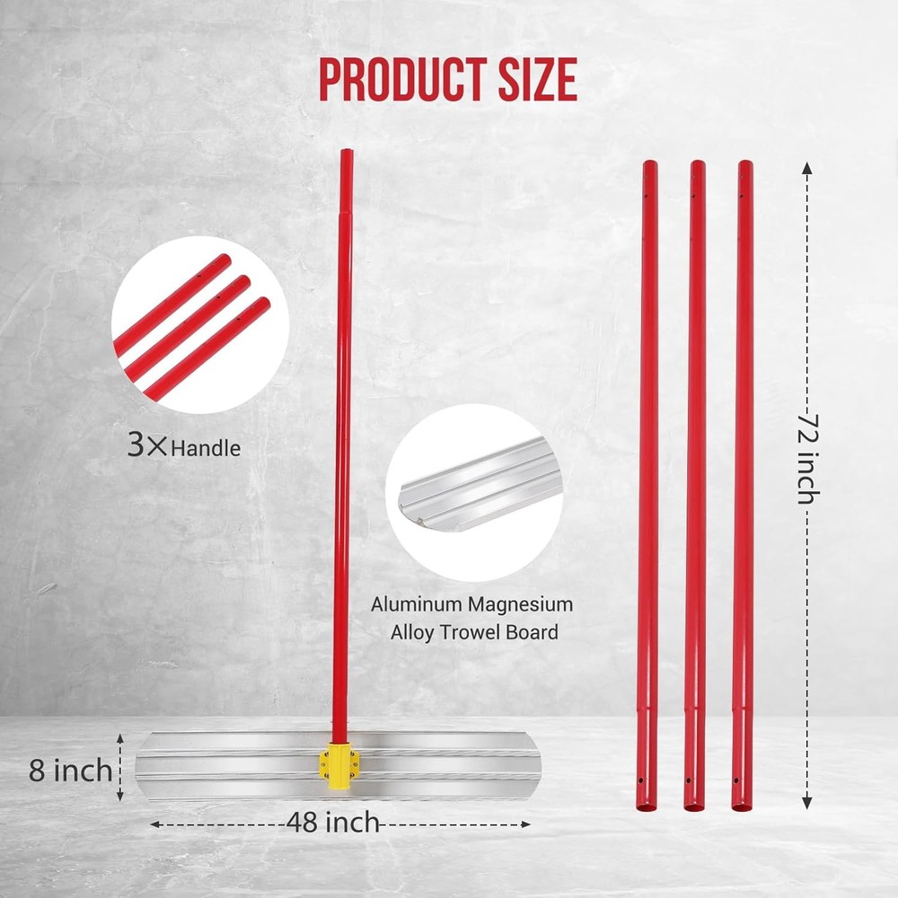 Bull Float Magnesium Concrete Float 48"x8" Concrete Tool Trowel Float 3 Handles