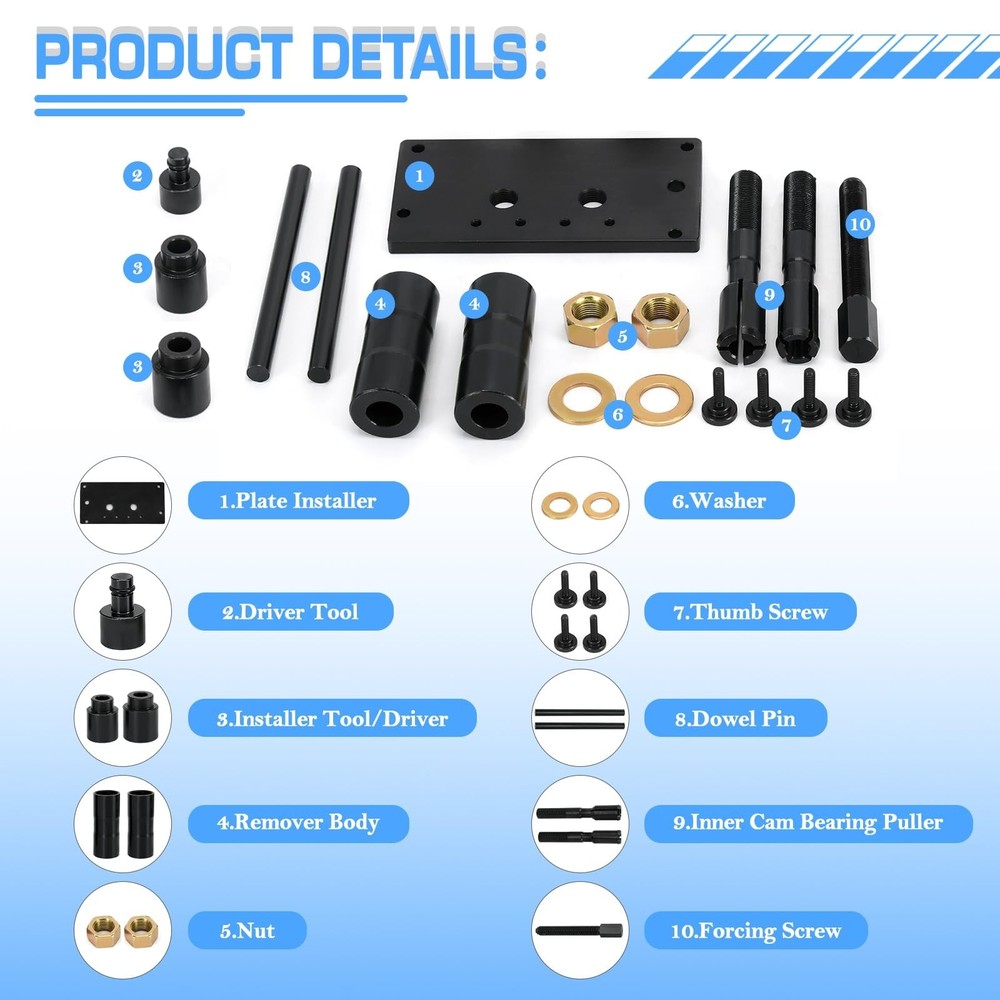 Inner Cam Bearing Installer and Puller Tools Compatible with Harley 88 93 96 ...