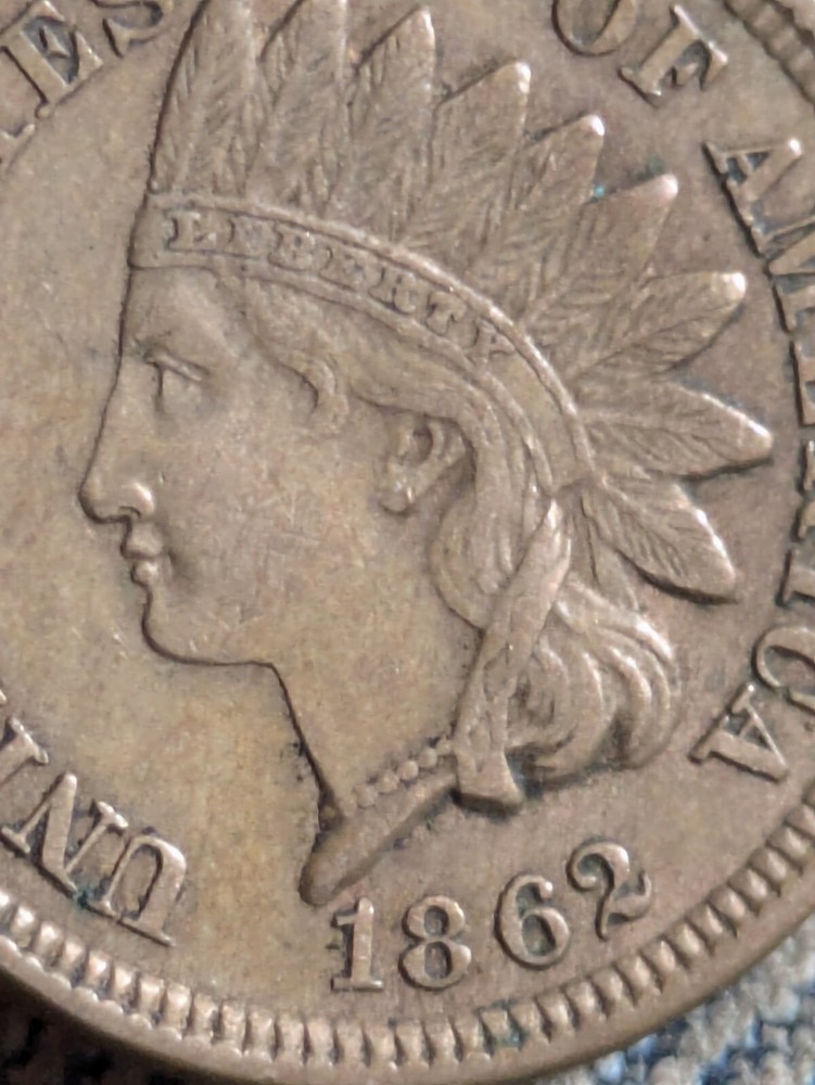 1862 Indian Head Cent AU Nice Details