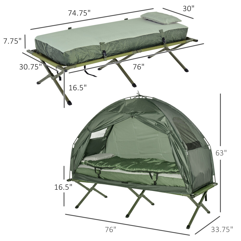 Multi-Functional Portable Foldable Adult Camping Cot wThick Air Mattress,Green