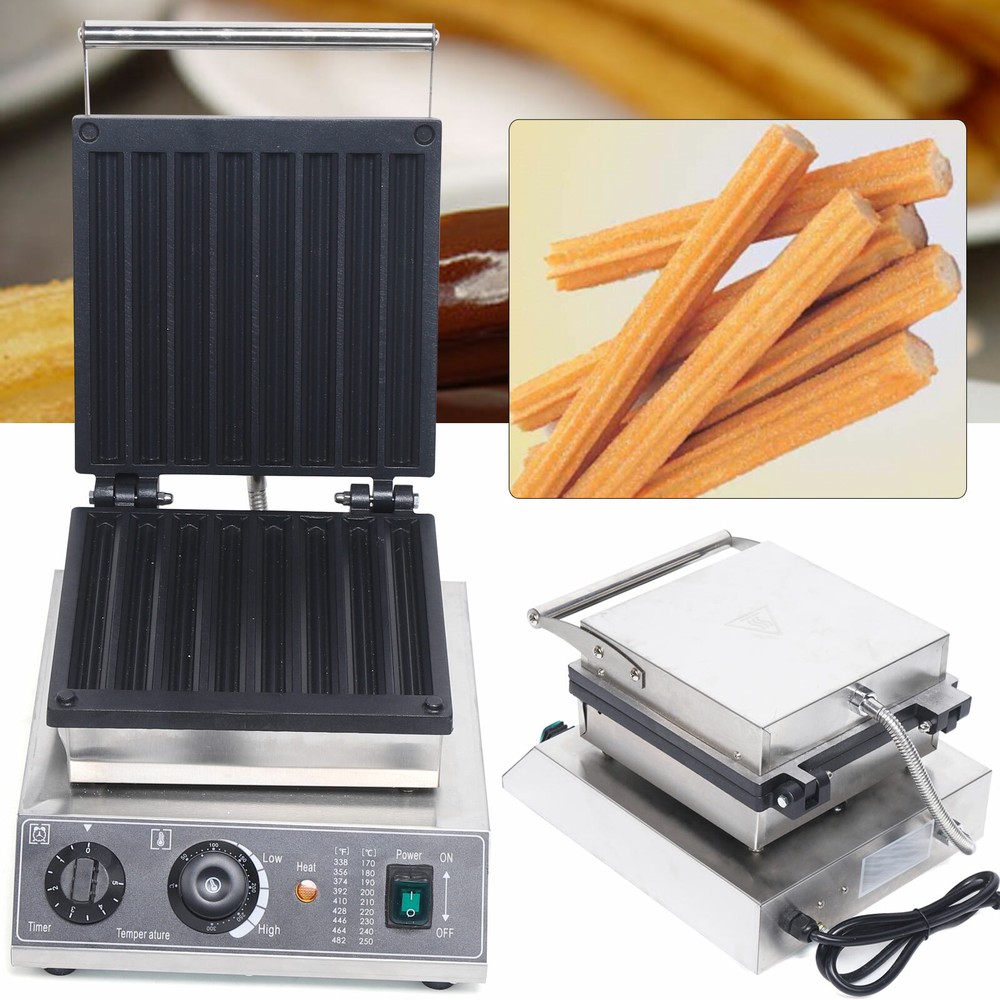 8pcs Commercial Stainless Waffle Maker Machine Spanish Donut Baker Churros Maker