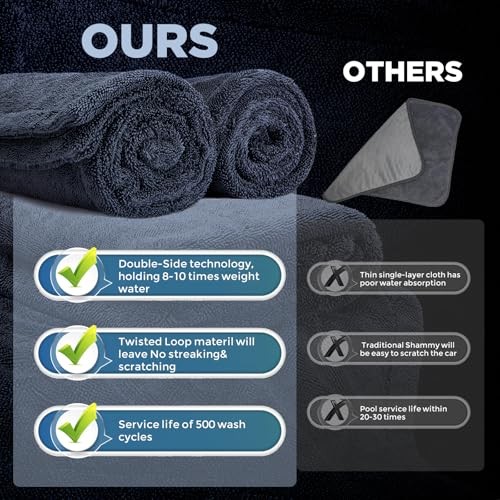 2-Pack 1200GSM Microfiber Car Drying Towels, Extra Large Twisted-Loop