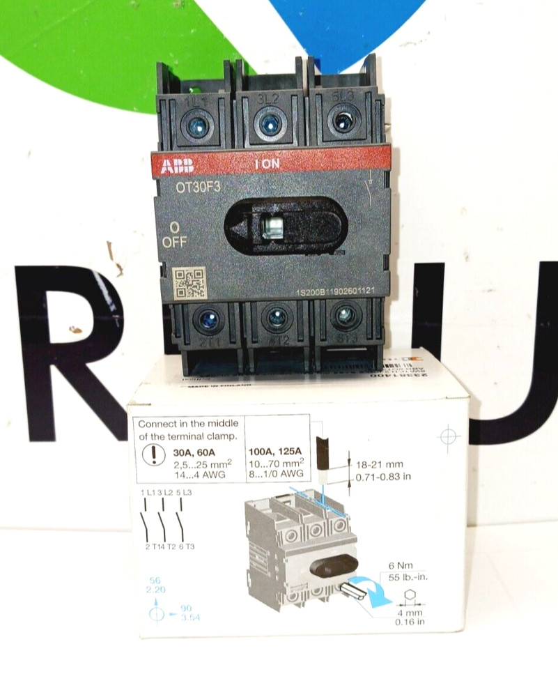 New ABB 30 Amp Disconnect Switch 600 VAC / 250 VDC 3 Pole  OT30F3
