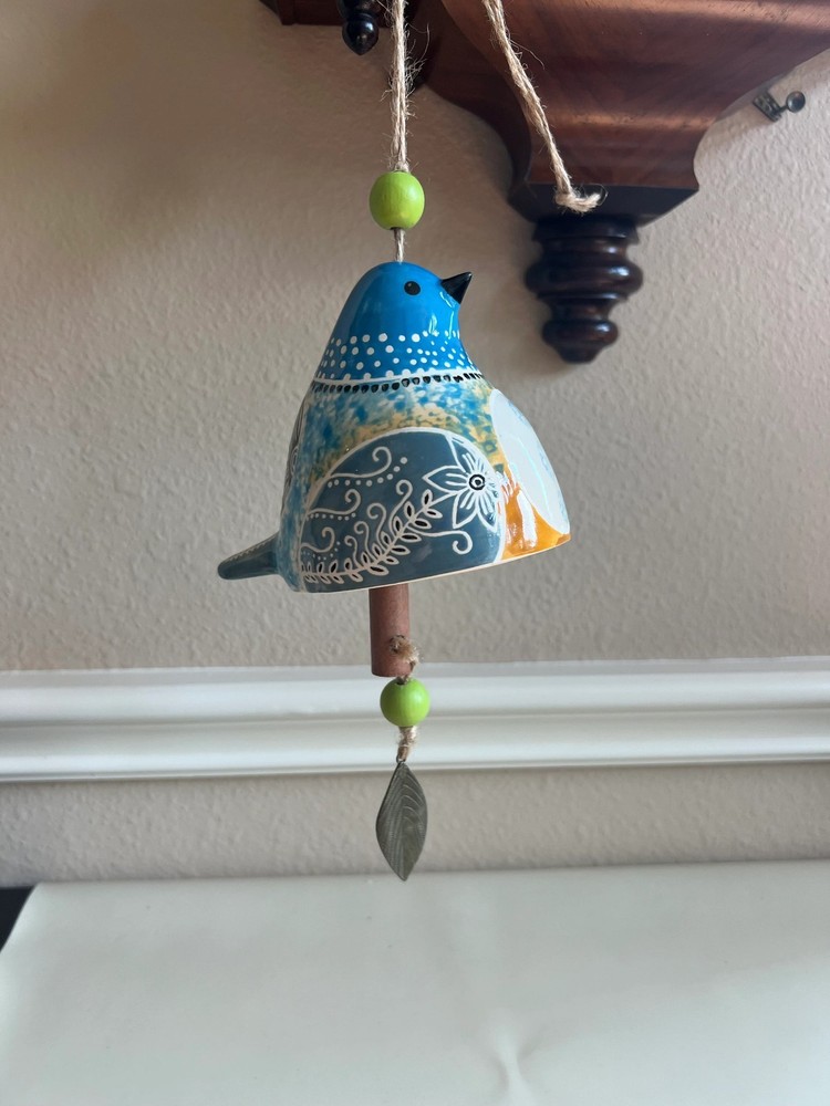 Ceramic Bird wind chimes 5" wide