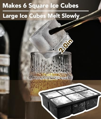 Silicone Ice Cube Trays for Freezer – Large Square Ice 2Pack 6 Square-Black